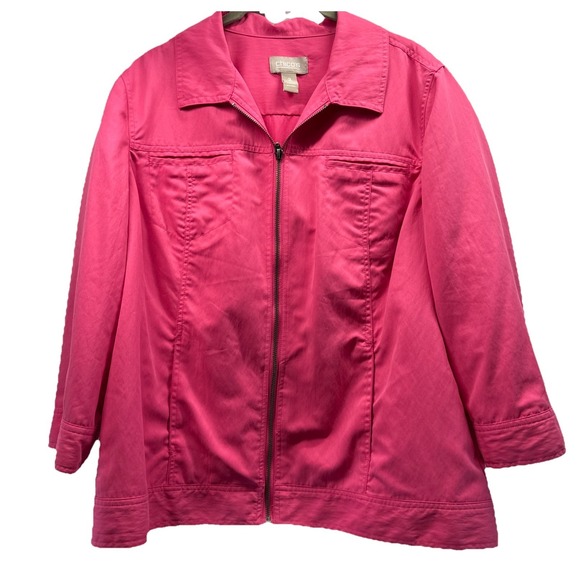 Chico's Jackets & Blazers - Chicos Jacket Size XL Solid Pink Full Zipper Pockets 3/4 Sleeves Nylon Polyester